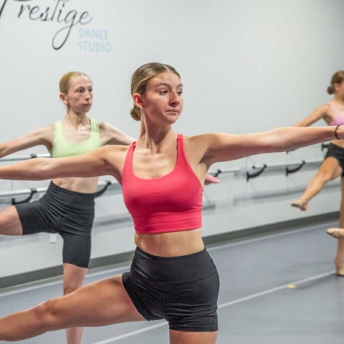 Advanced dancer in jazz class at Prestige Dance Studio in Cedar Rapids